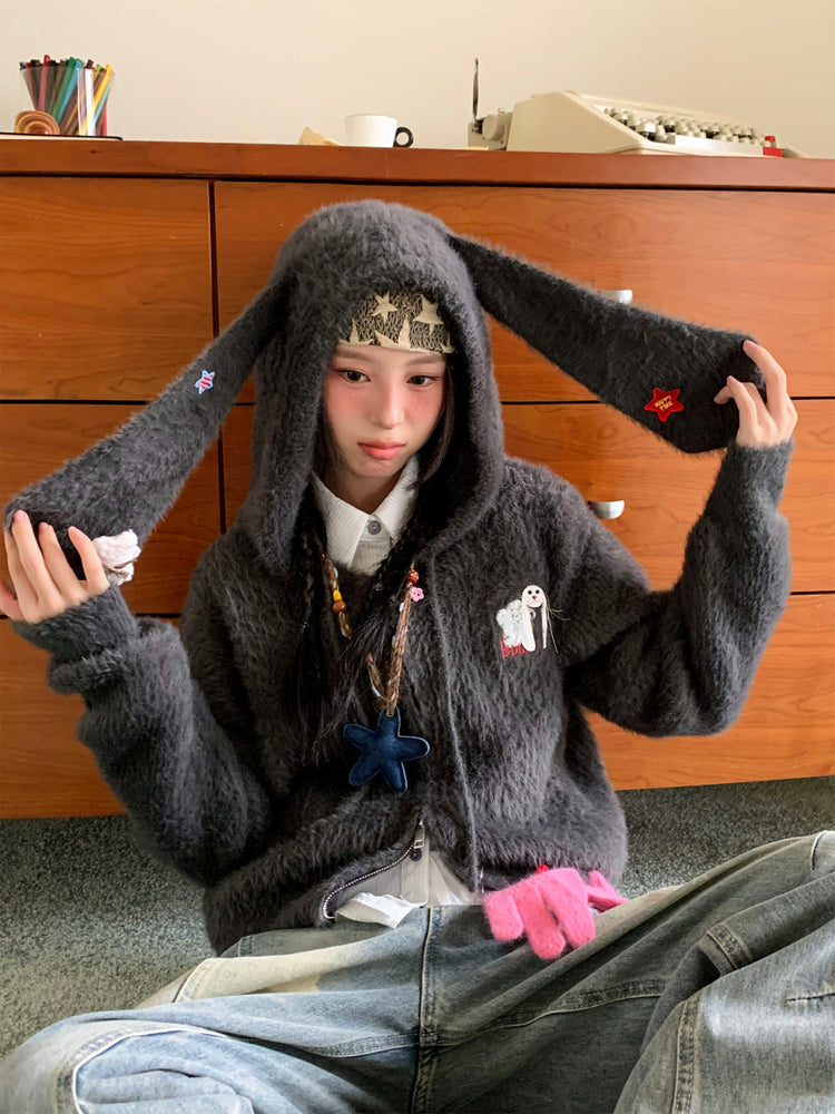 Weird Bunny Ear Fur Jackets-Tops-ntbhshop