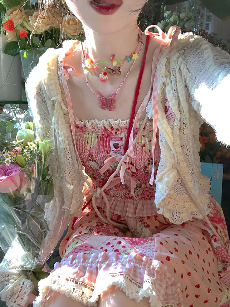 Strawberry Heartbeat Patchwork Slip Dresses-ntbhshop