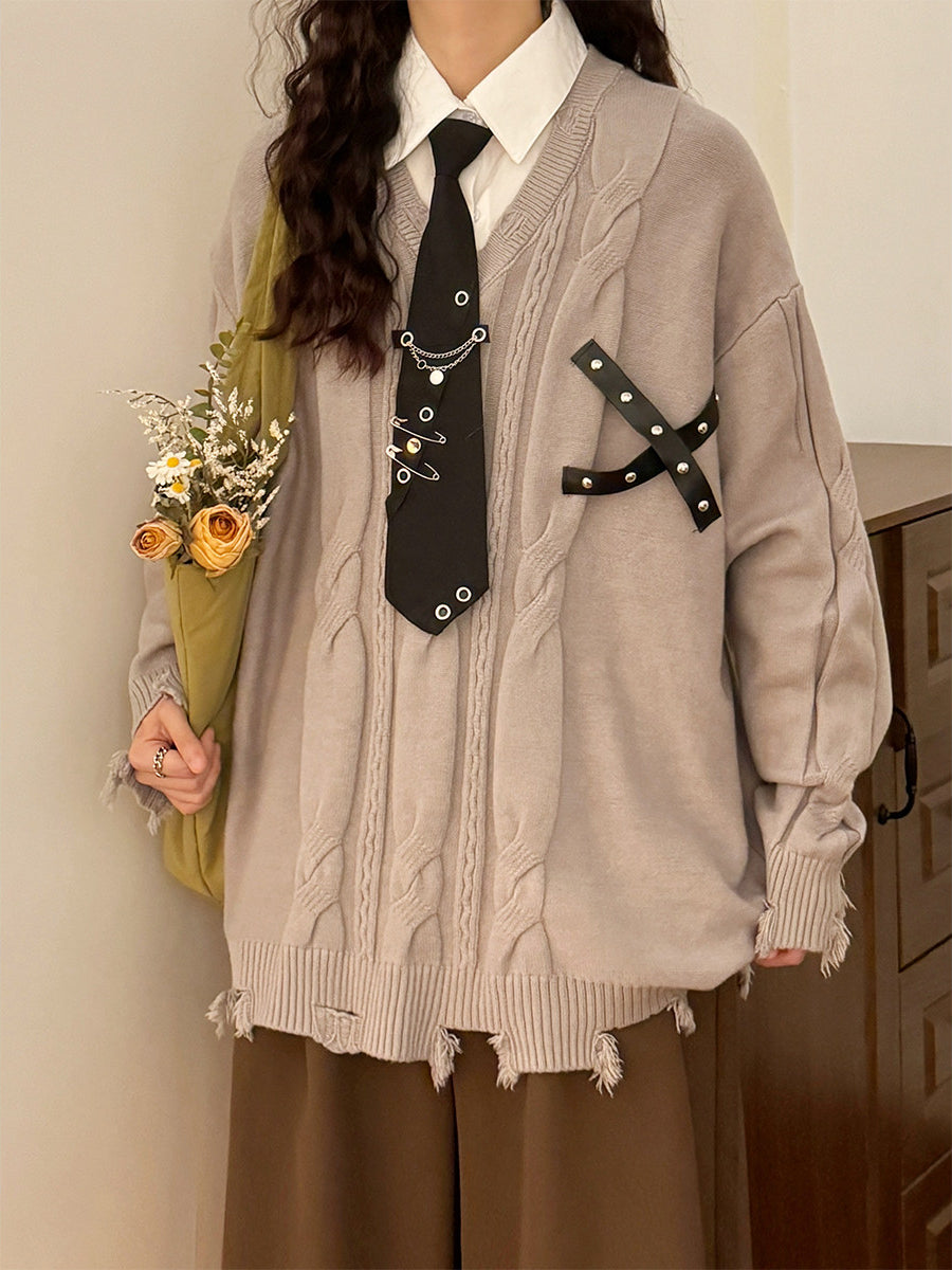 Midnight Study Tie Knit Sweaters-Tops-ntbhshop