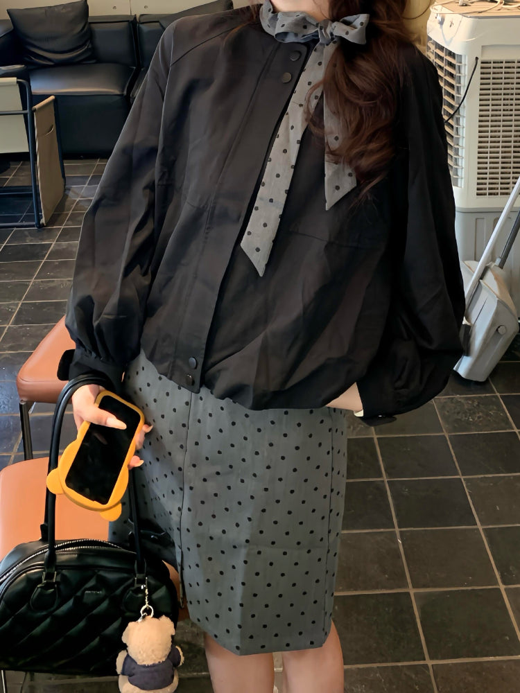 Seoul Sweet Bubble Jacket & Dots Skirt-ntbhshop