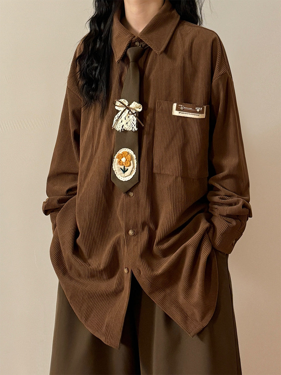 Ivory Bloom Corduroy Tie Shirts-Tops-ntbhshop