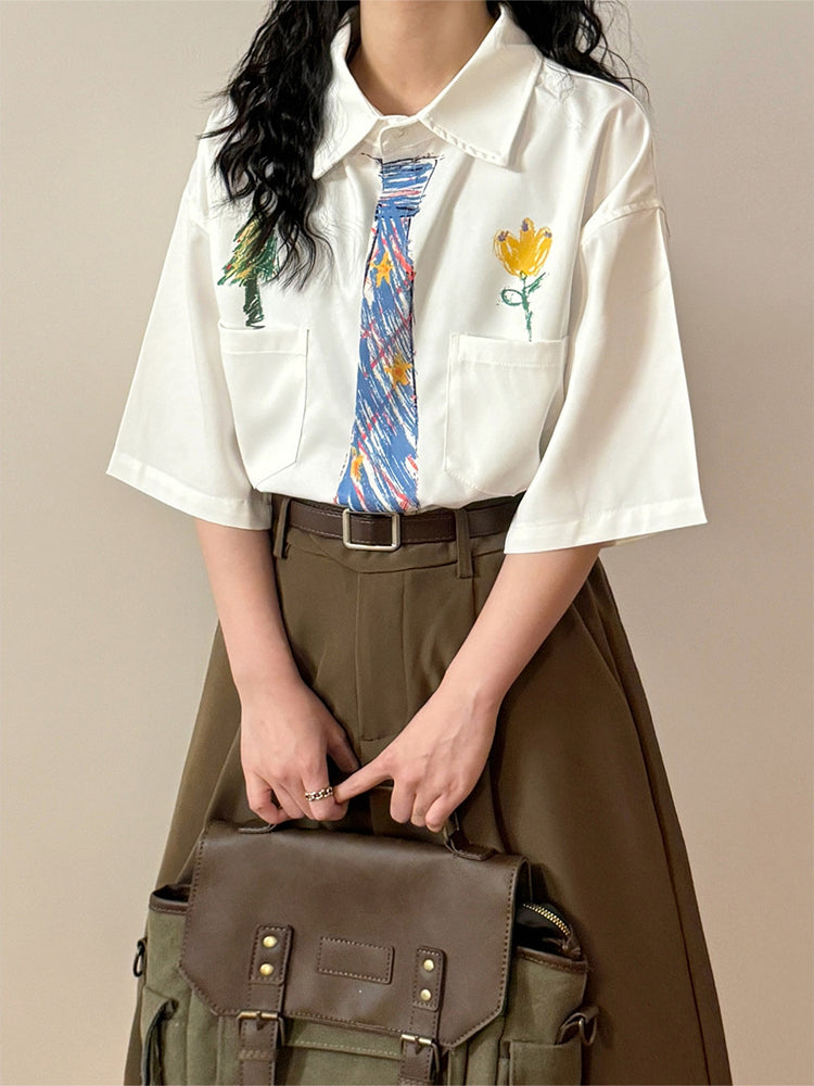 Midday Sketch Tie Shirts-Tops-ntbhshop