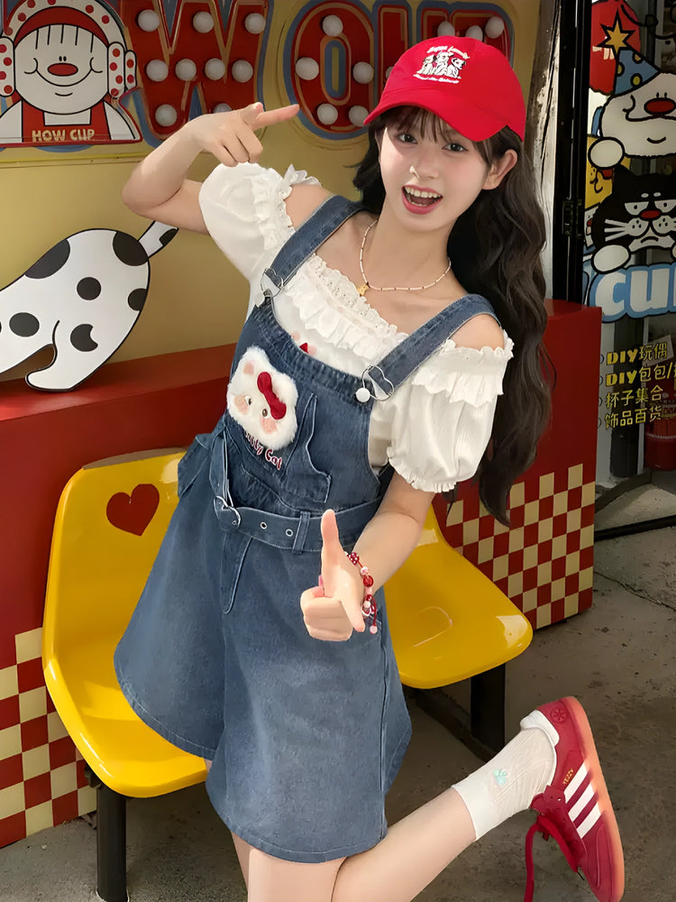 Sweet Bunny Denim Overall Shorts-Dresses-ntbhshop