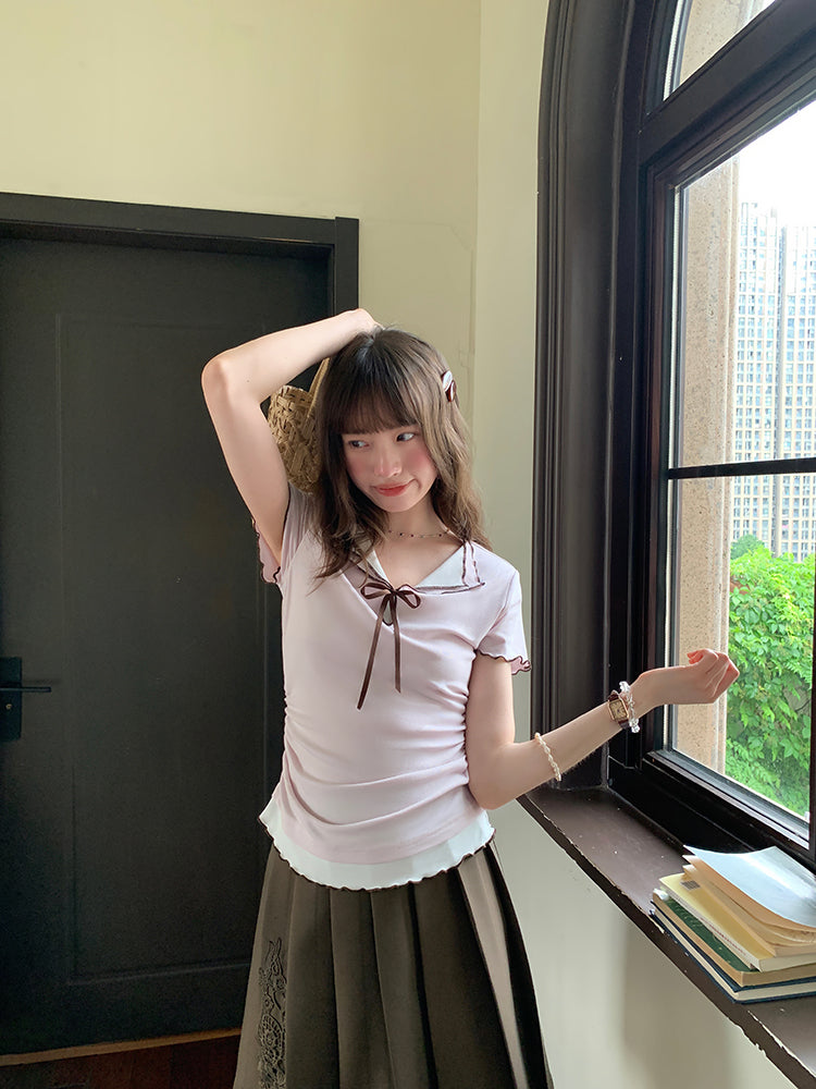 Library Date Contrast Trim Tees-ntbhshop