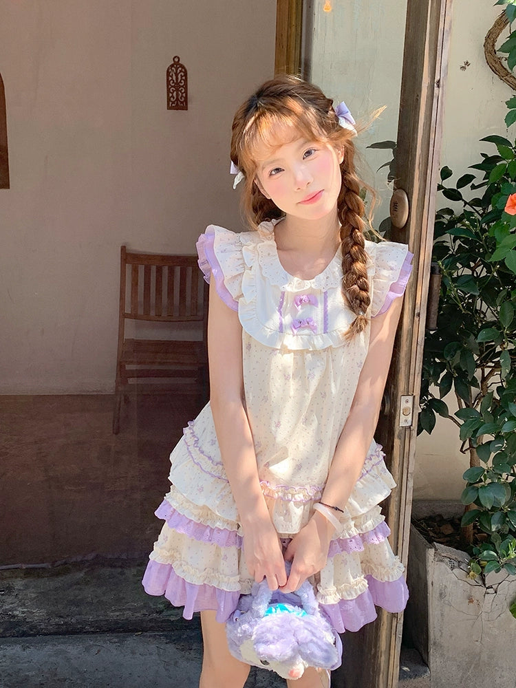 Lavender Bloom Fairy Sleeve Blouse & Layer Cake Skirt-ntbhshop