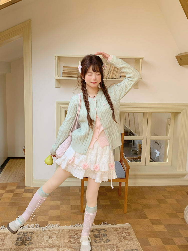 Guava Daydreams Knit Cardigan & Skirt-Sets-ntbhshop