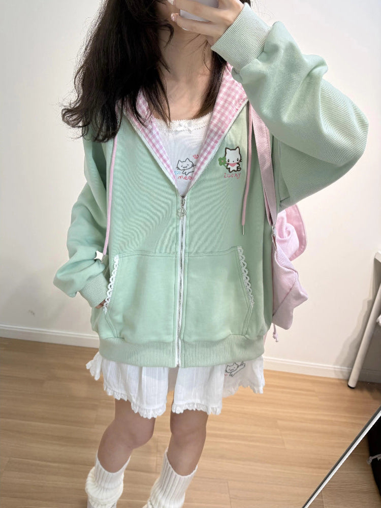 Lucky Clover Kitten Oversize Hooded Jacket-ntbhshop