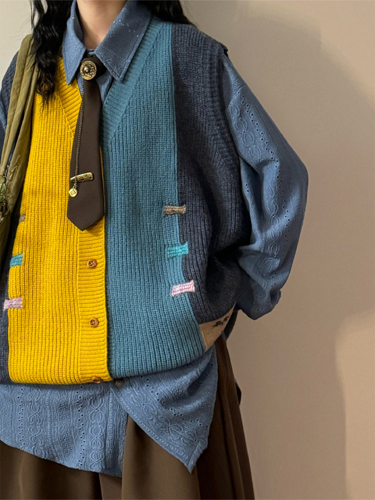 Campus Mosaic Knit Vest-Outerwear-ntbhshop
