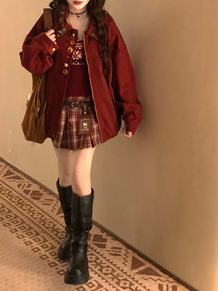 Maillard Coffee Vintage Button Suede Jackets-ntbhshop