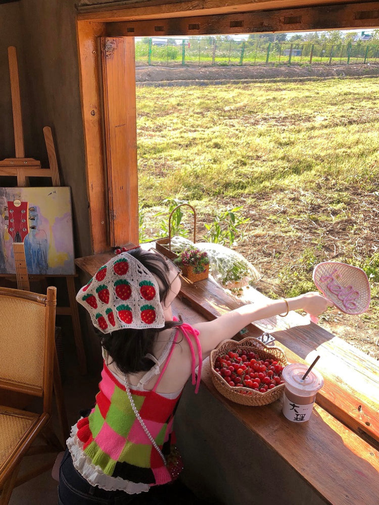 Candy Patch Checkered Flower Knit Vests-ntbhshop