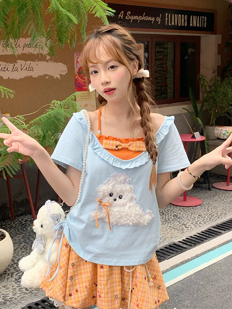 Pumpkin Pop Contrast Halter Tee & Plaid Bubble Skirt-ntbhshop