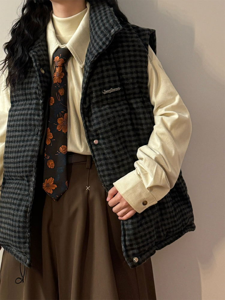 Rustic Cabin Check Puffer Vest-ntbhshop