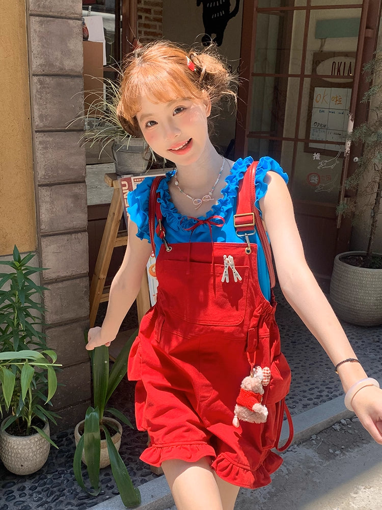 Berry Bubble Overall Shorts & Bow Ruffle Top-ntbhshop