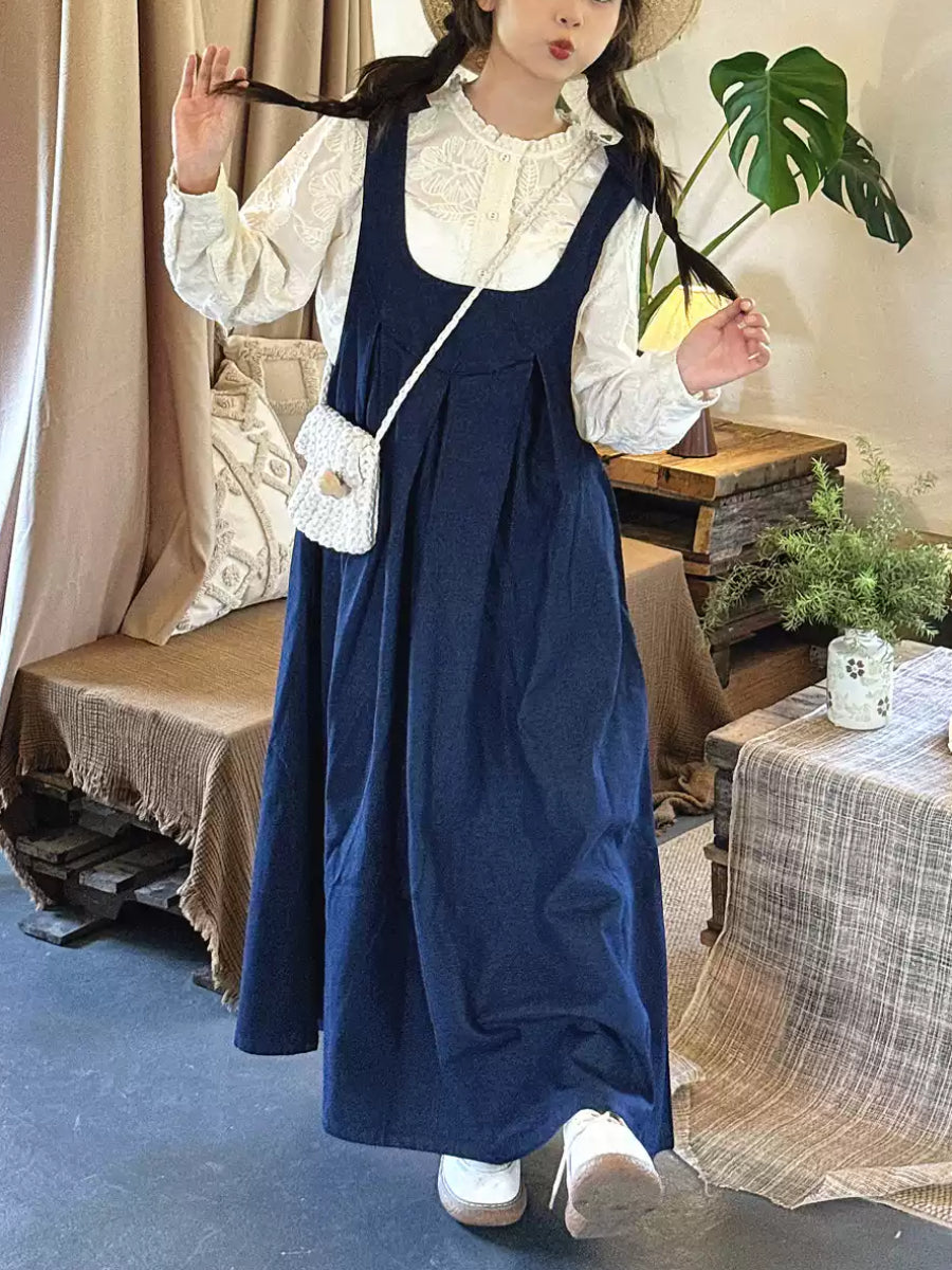 Forest Path Denim Pinafore Dress-Dresses-ntbhshop