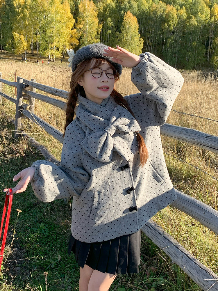 Gray Dots Cottage Scarf Jacket-Outerwear-ntbhshop