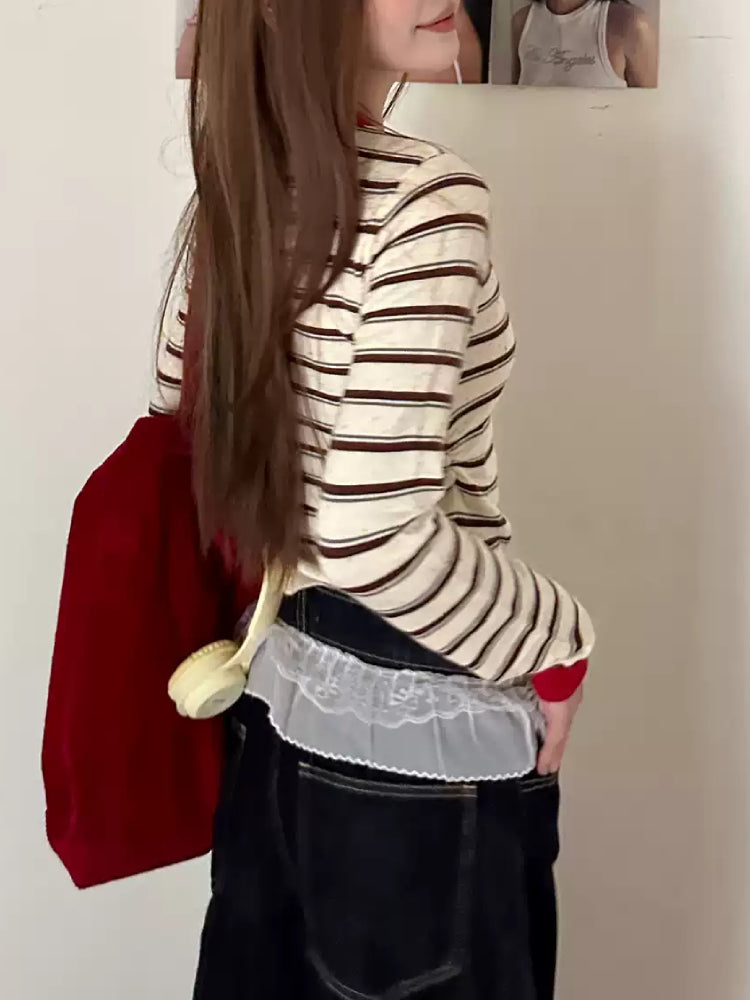 Cherry Cherry Stripe Slim Knit Tops-ntbhshop