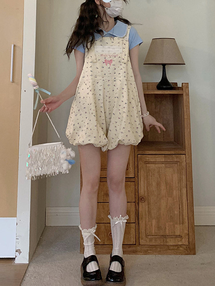 Vanilla Bow Bubble Overall Shorts-ntbhshop