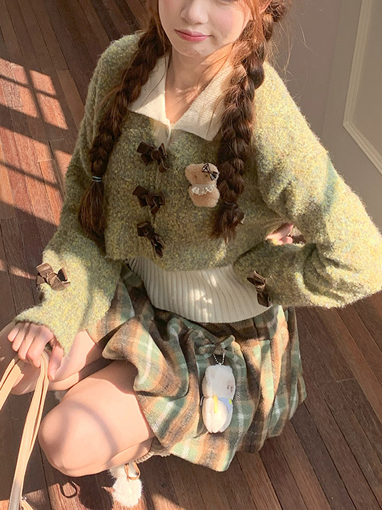 Greenhouse Afternoon Crop Sweater, Top & Plaid Skirt-ntbhshop