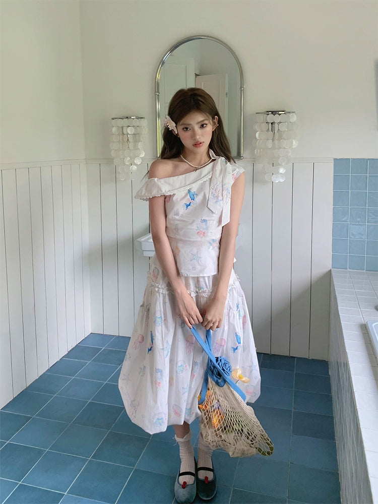 Dream Sea Pearl Peplum Top & Bubble Skirt Set-ntbhshop