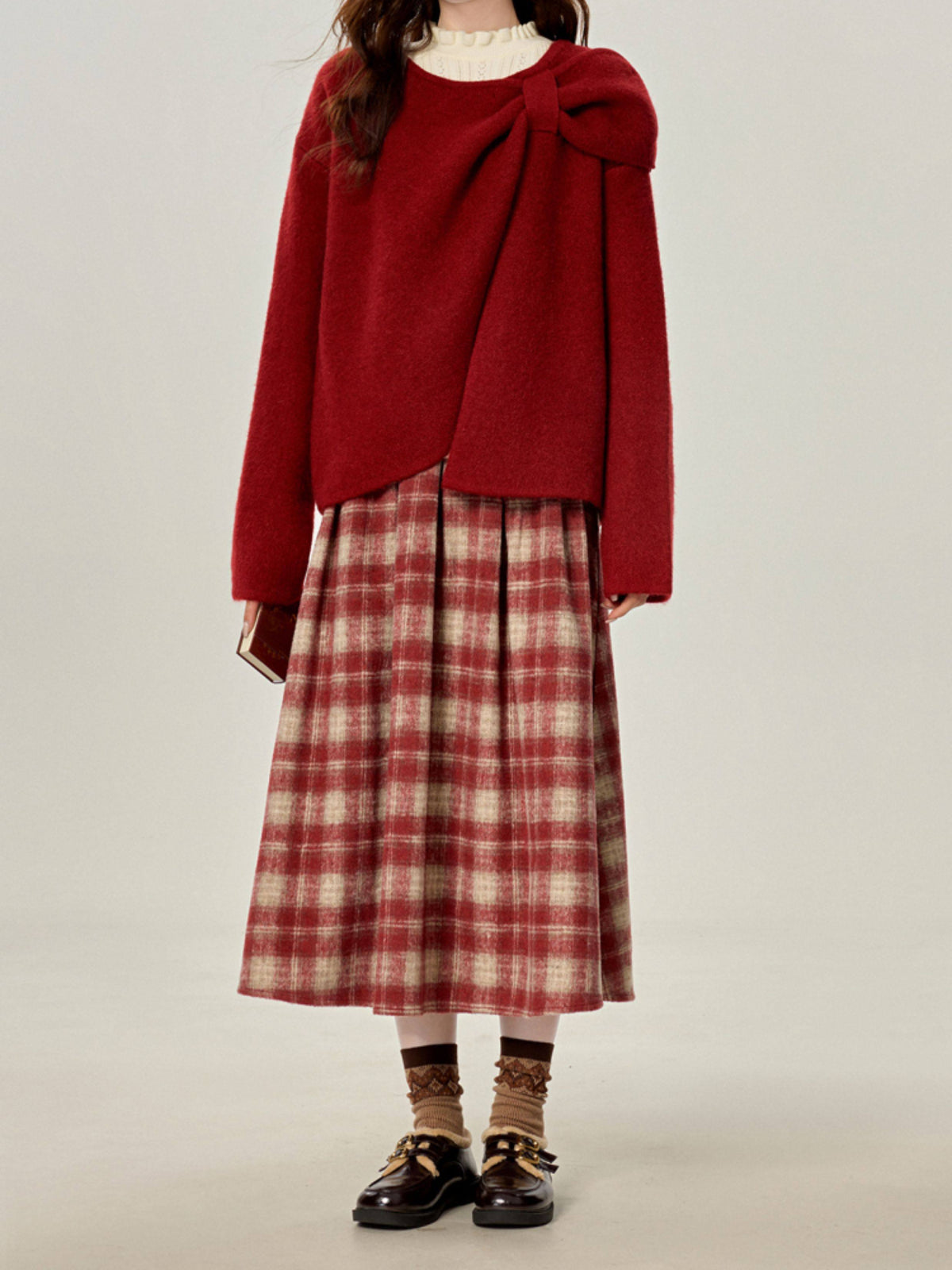 Crimson Archive Knit Cardigan, Tops & Midi Skirt-Sets-ntbhshop