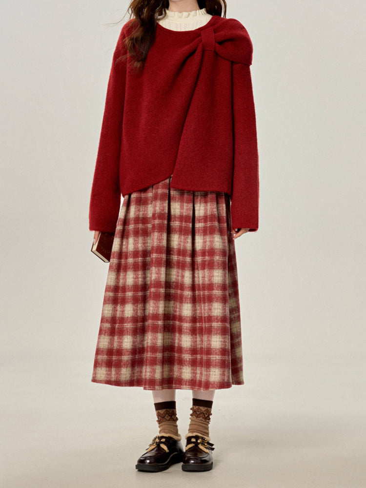 Crimson Archive Knit Cardigan, Tops & Midi Skirt-Sets-ntbhshop