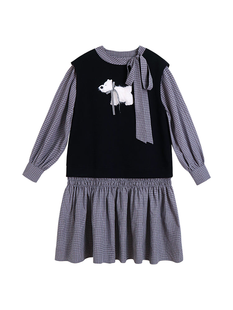 White Puppy Tale Whimsy Plaid Dress-ntbhshop