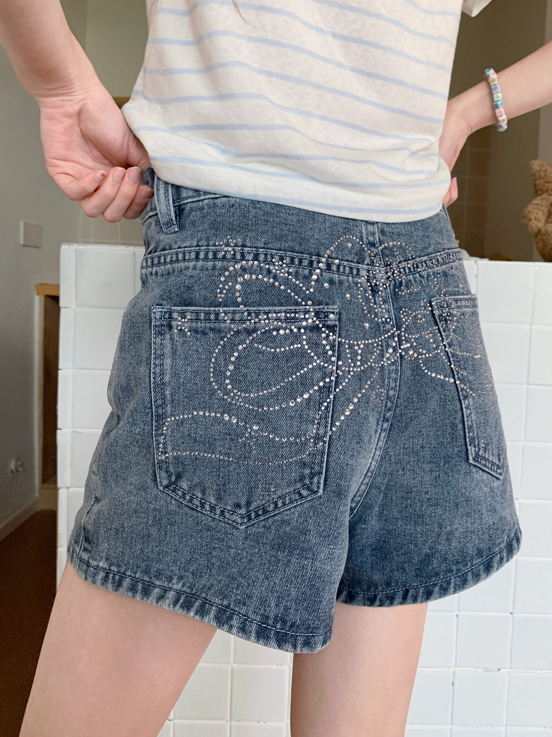 Twinkle Bow Denim Shorts-Bottoms-ntbhshop
