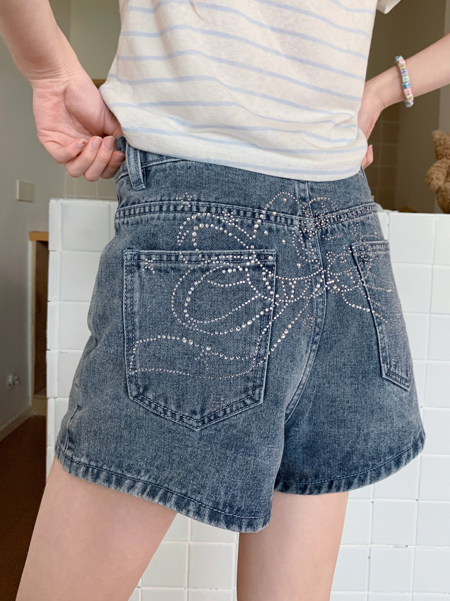 Twinkle Bow Denim Shorts-Bottoms-ntbhshop