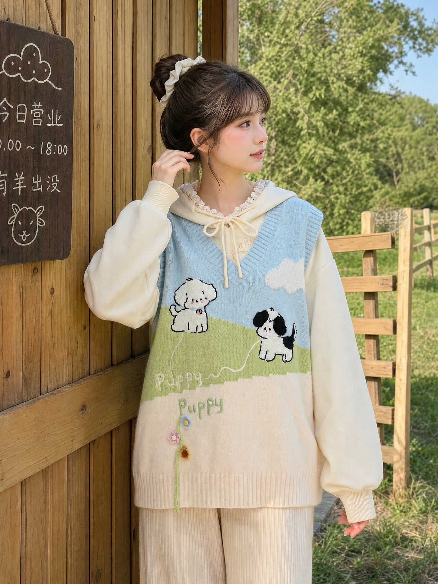 pomiii partage sheep ballon vest アイボリー Puppy Parade Knit Vest - ntbhshop