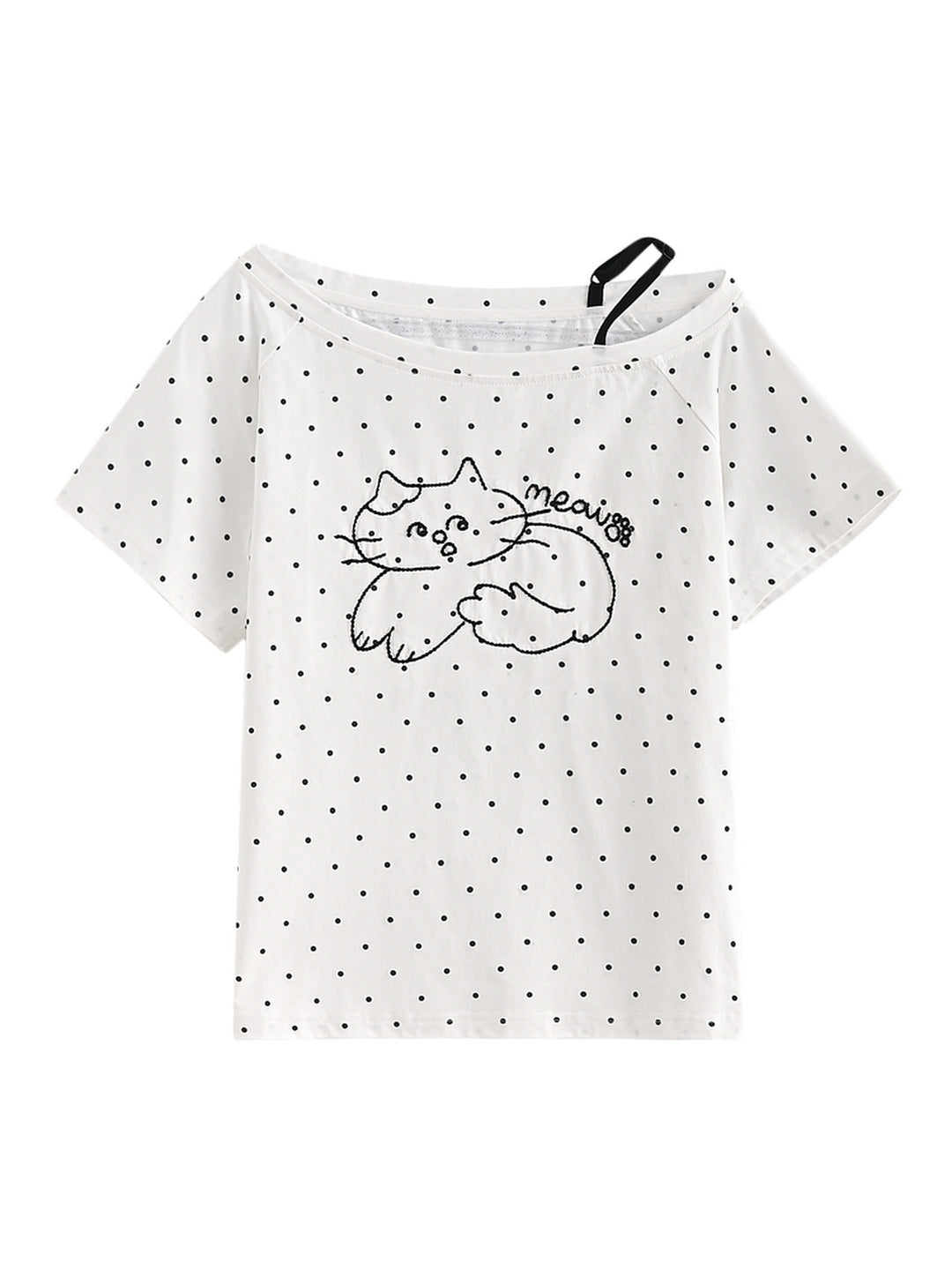 Polka Dot Meow Slant Top-Tops-ntbhshop
