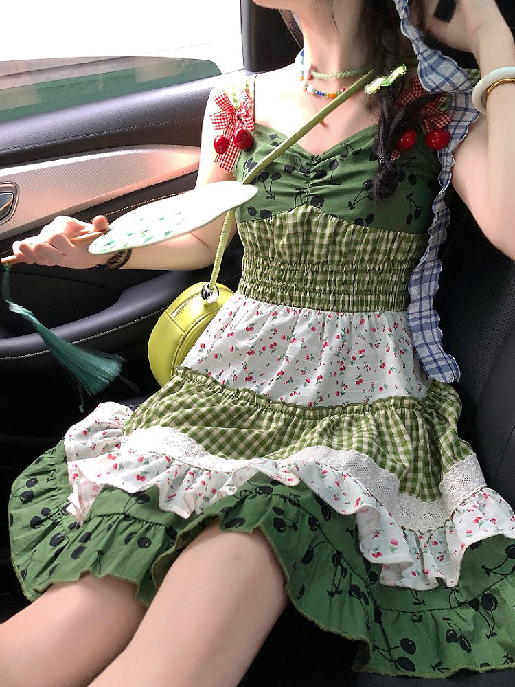 Cherry Tart Plaid Patch Summer Dresses-ntbhshop