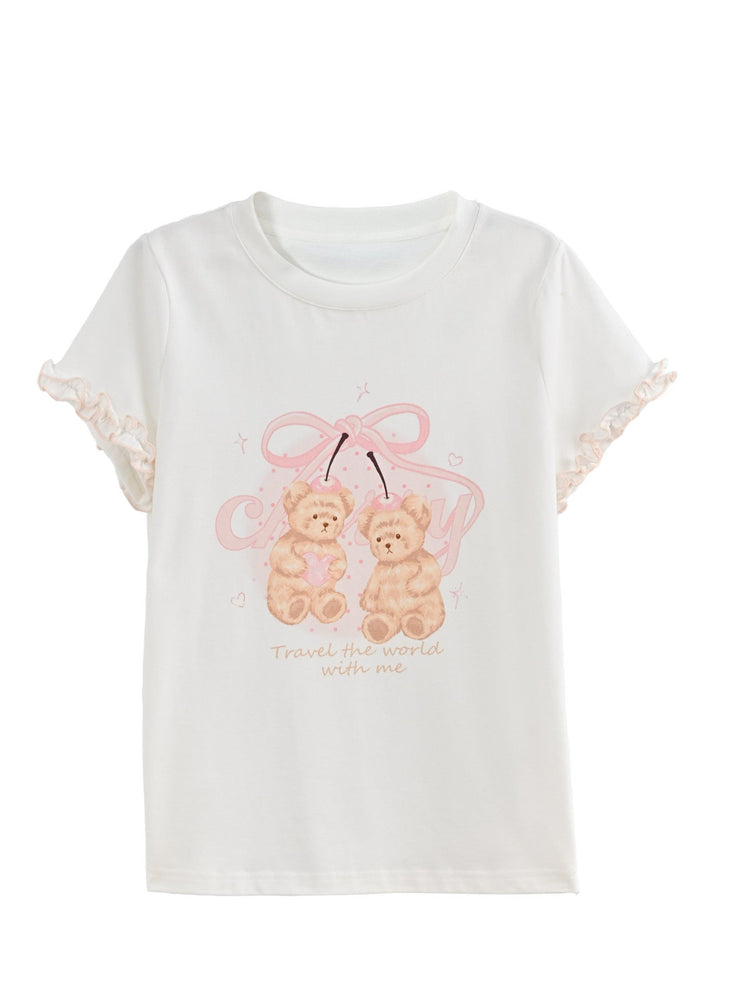 Cherry Ribbon Bear Cotton Tee-Tops-ntbhshop