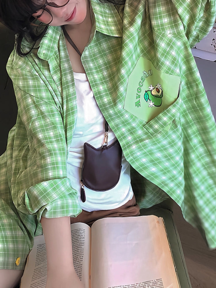 Fruit Pop Whimsy Patch Plaid Shirts-ntbhshop