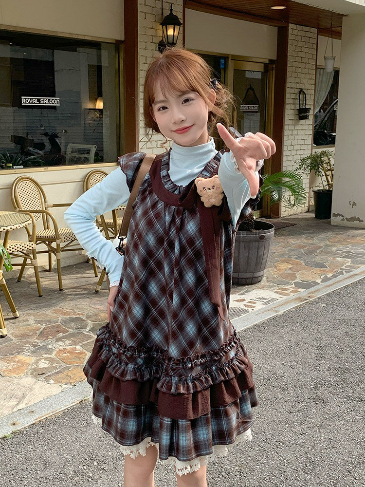 Berry Bear Base Top & Plaid Doll Dress-Sets-ntbhshop