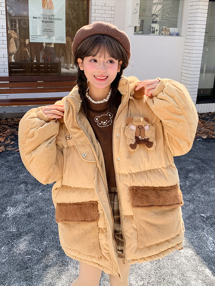 Capybara Snowday Hug Puffer Jacket-Outerwear-ntbhshop