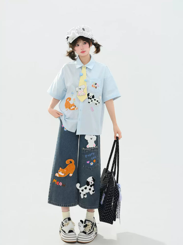 Puppy Party Denim Culottes-Bottoms-ntbhshop