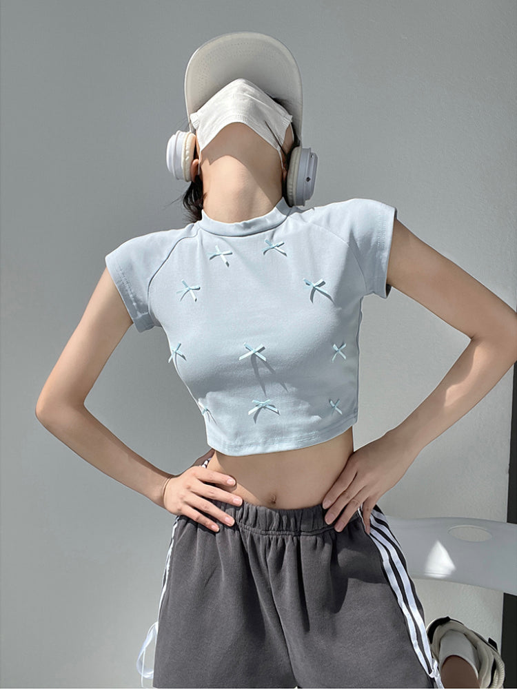 Dopamine Bow Slim Crop Tops-ntbhshop