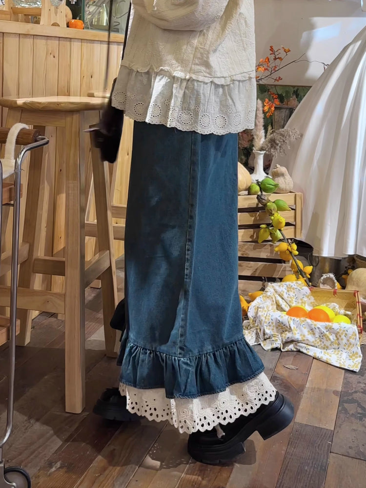 Denim Bloom Lace Flare Jeans-ntbhshop