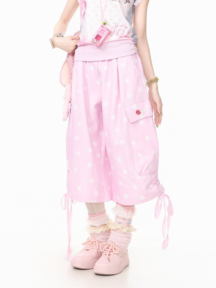 Star Pocket Drawstring Capri Pants-Bottoms-ntbhshop