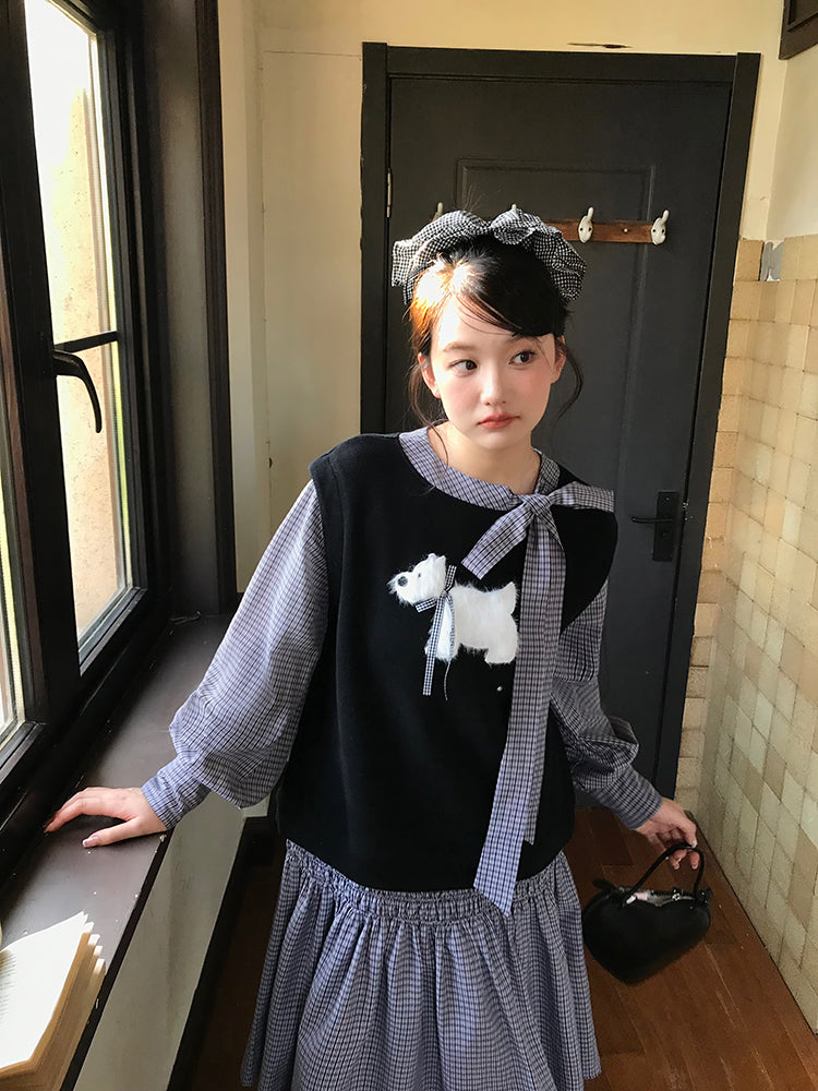 White Puppy Tale Whimsy Plaid Dress-ntbhshop