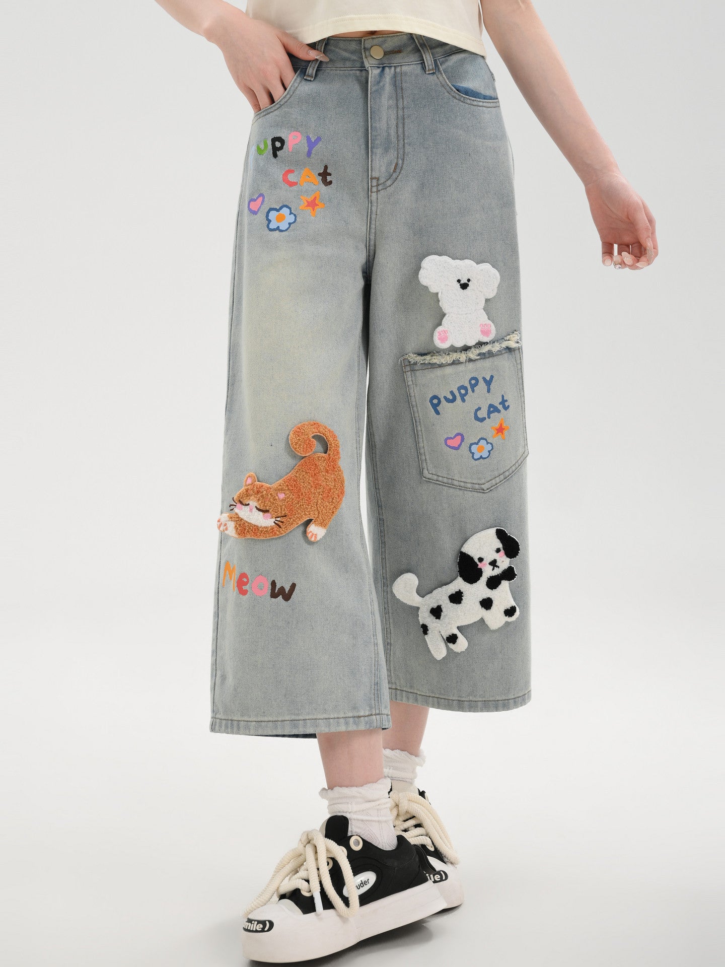 Puppy Party Denim Culottes-Bottoms-ntbhshop