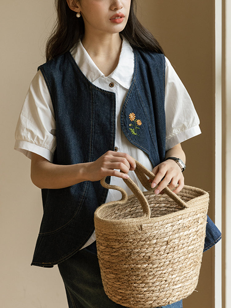Literary Atelier Embroidered Denim Vest-ntbhshop