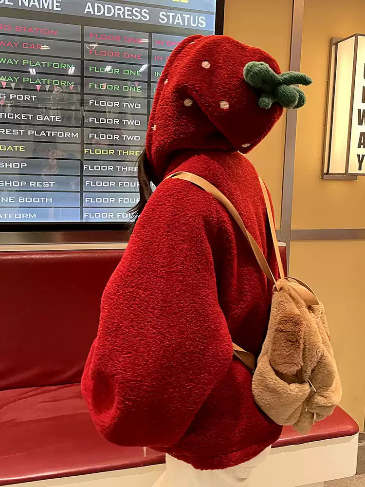 Winter Strawberry Fleece Jacket-Outerwear-ntbhshop