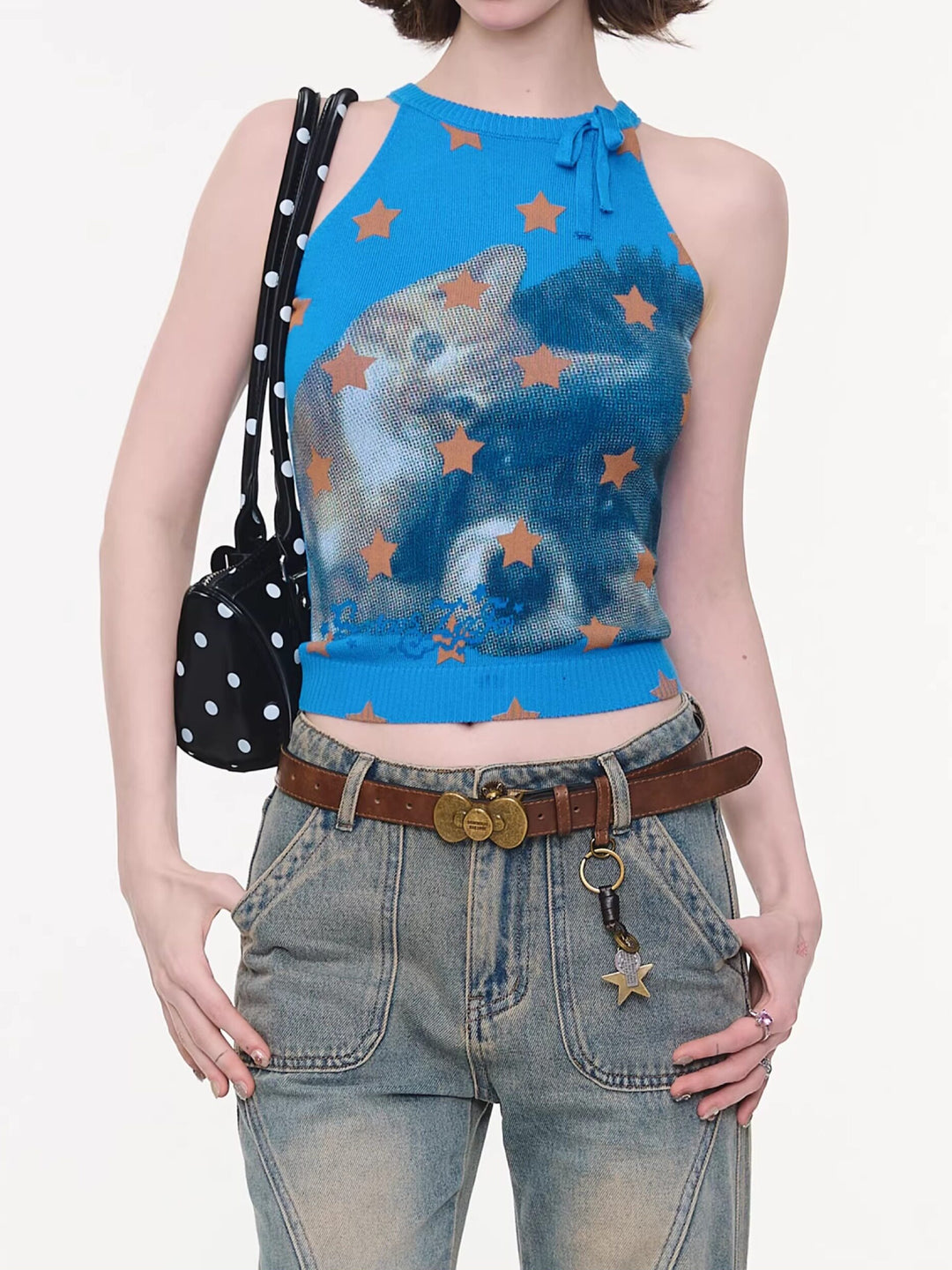 Star Catcher Cat Knit Vests-Tops-ntbhshop