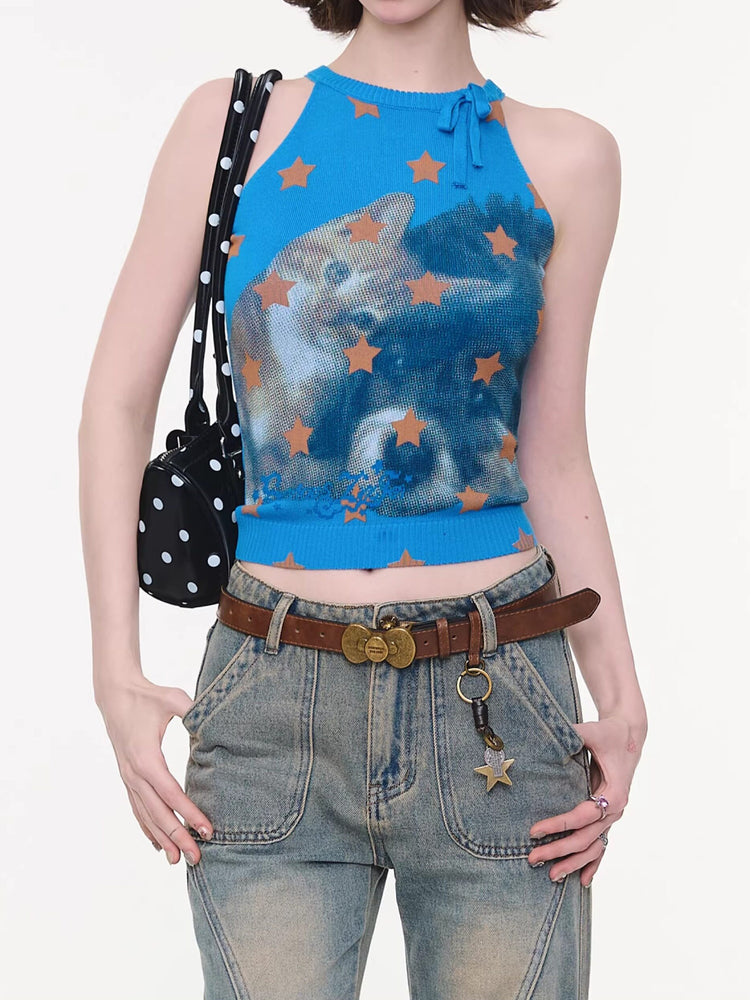Star Catcher Cat Knit Vests-Tops-ntbhshop