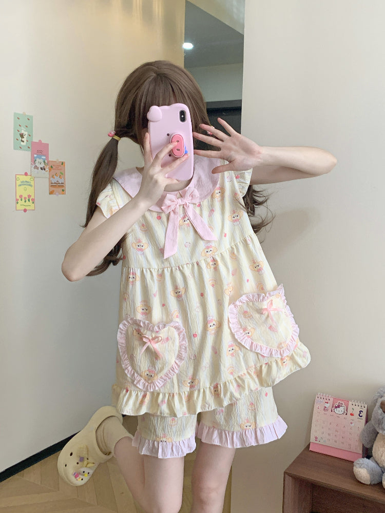 Peach Puff Fairy Sleeve Pajama Set-ntbhshop