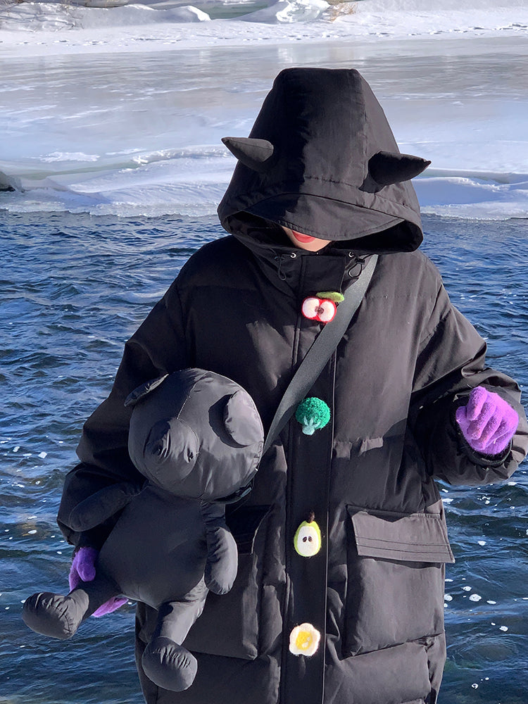Black Devil & Fruit Puffer Coat-ntbhshop