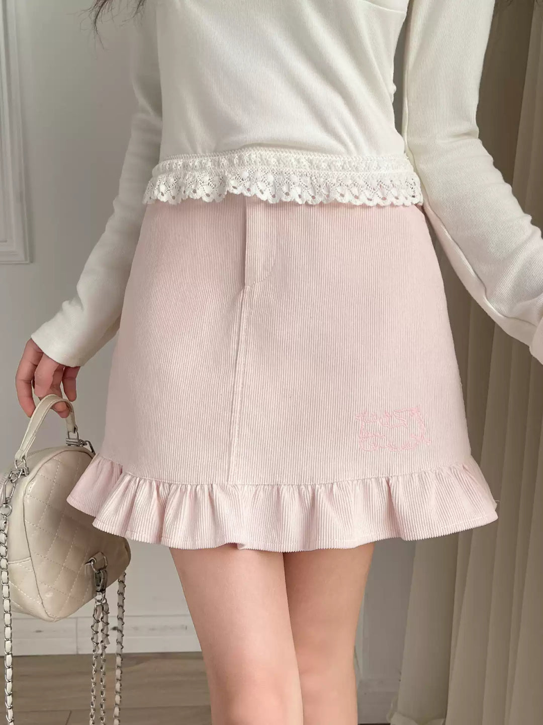 Blush Milk Corduroy Ruffle Skirt-Bottoms-ntbhshop