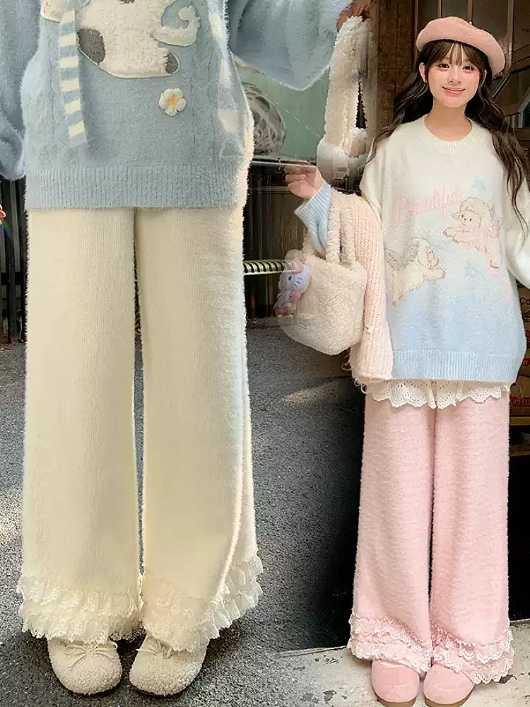Sweet Lace Fleece Pants-Bottoms-ntbhshop