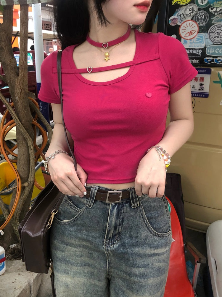 Dopamine Girl Love Necklace Crop Tops-ntbhshop